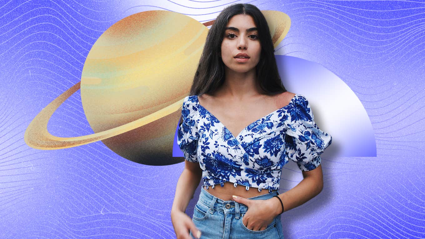 woman in front of saturn for retrograde 2024 horoscopes