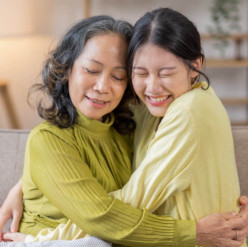 Mom and daughter hug to calm body and mind