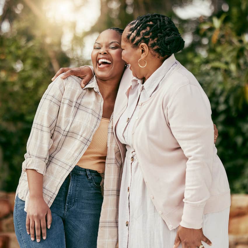 Mother and daughter embrace so they don't have to grieve