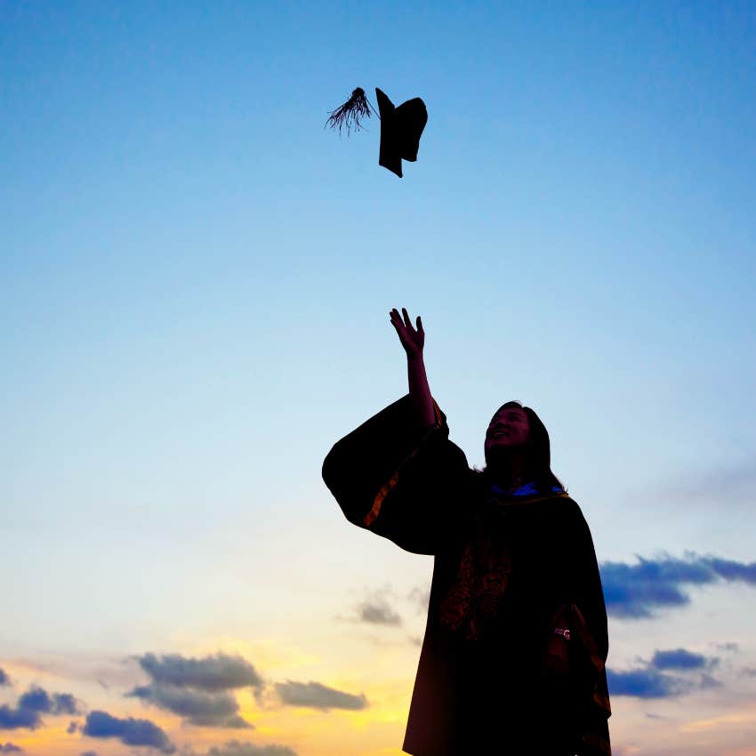 silhouette of graduate in cap and gown