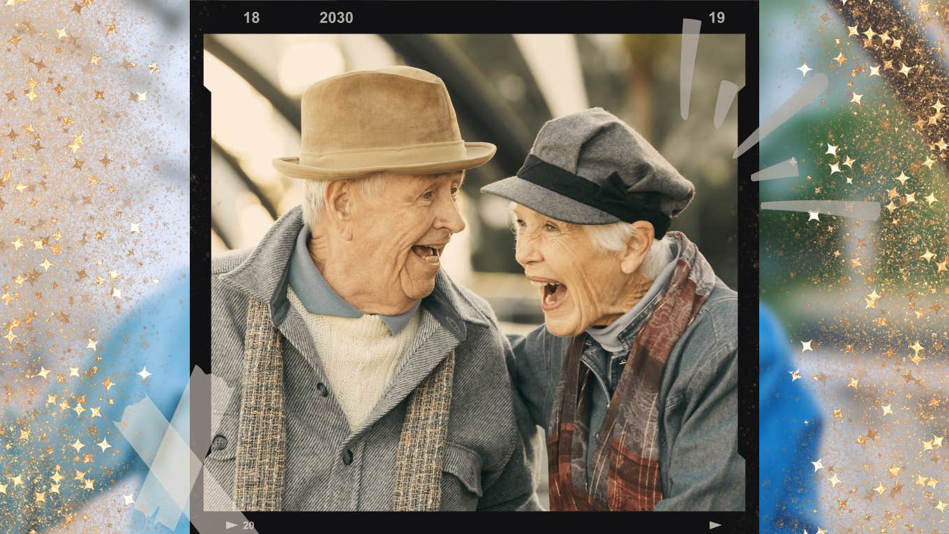 Old couple celebrates their long-term love.