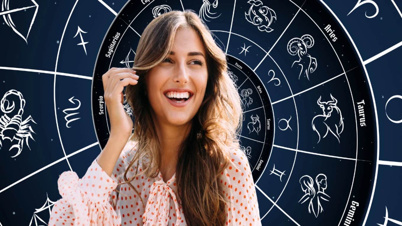 happy woman with astrological background