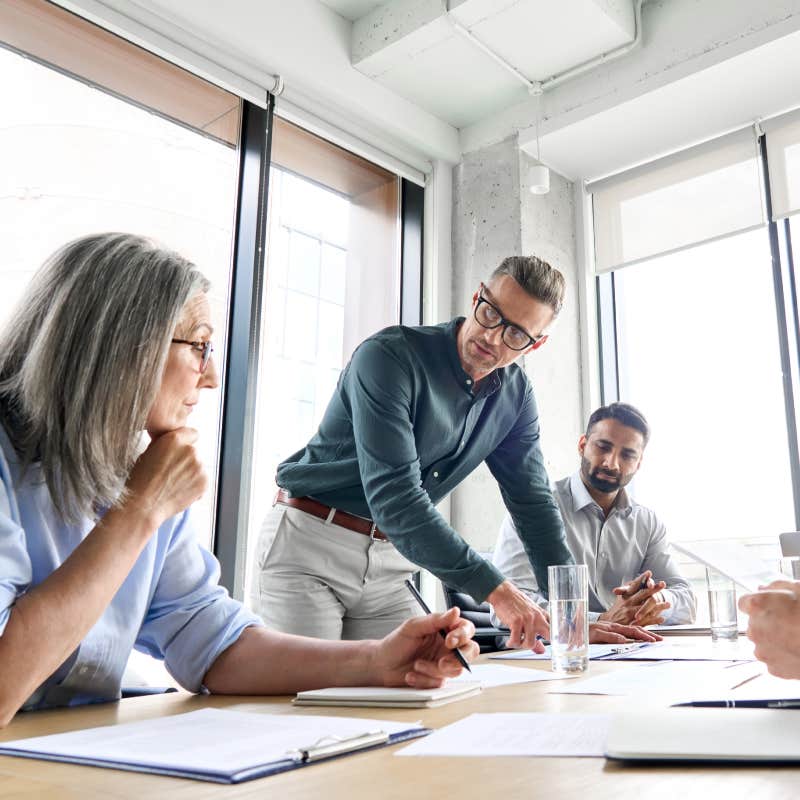 employees in work meeting