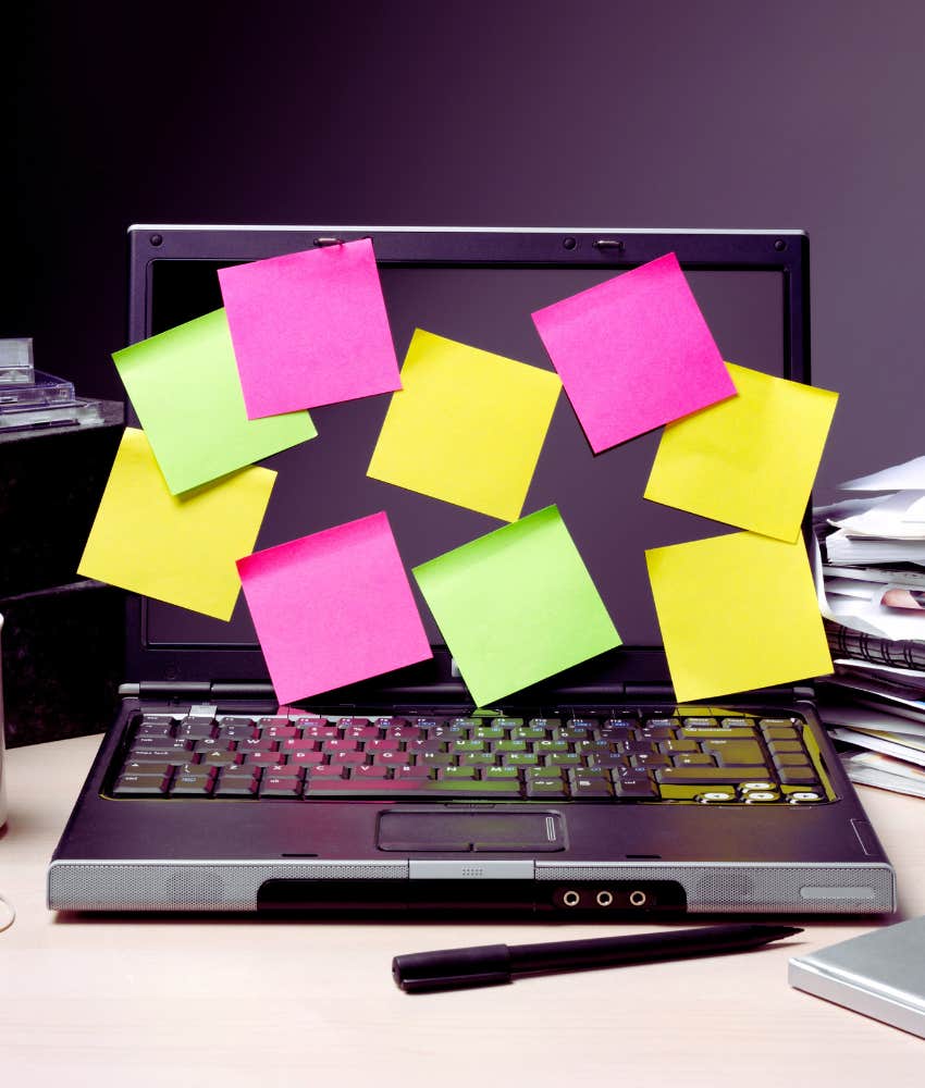 blank post-it notes on laptop