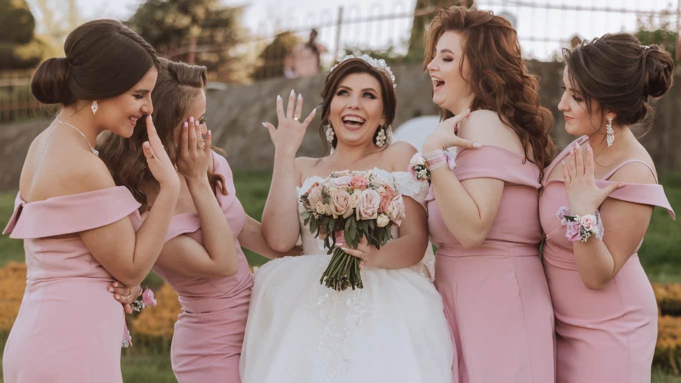 Bride and bridesmaids on wedding day