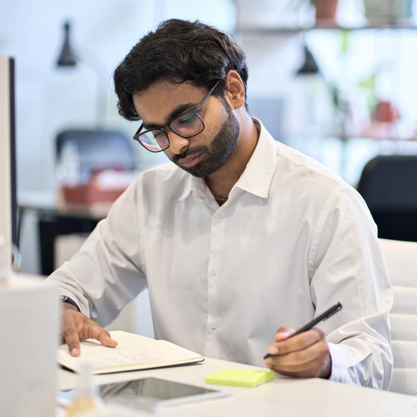 Busy employee working on a "no meeting" day. 