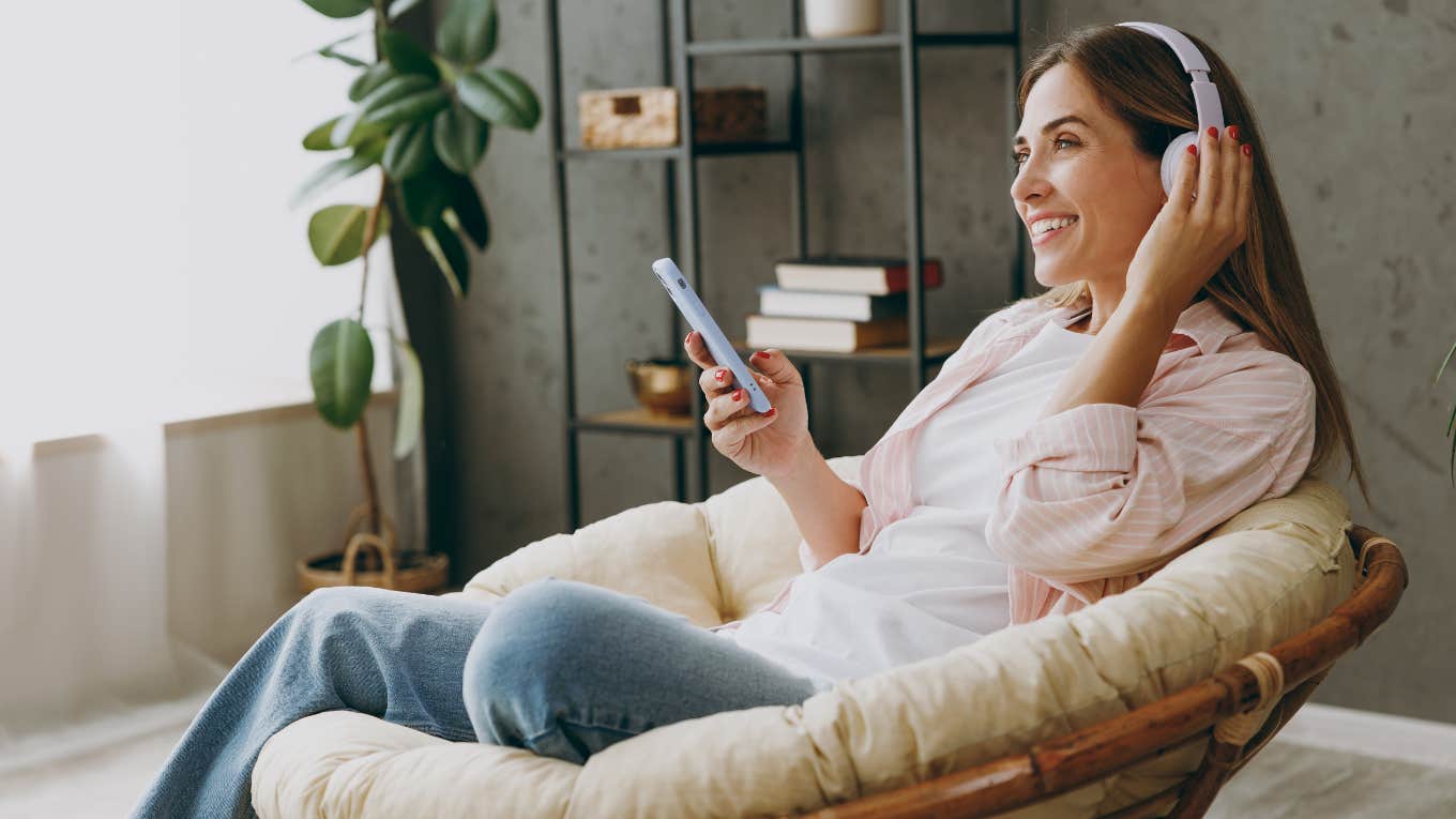 Woman relaxing and not stressing about work on weekends. 