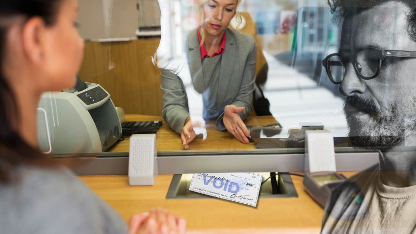 Woman attempting to cash check on her lunch break