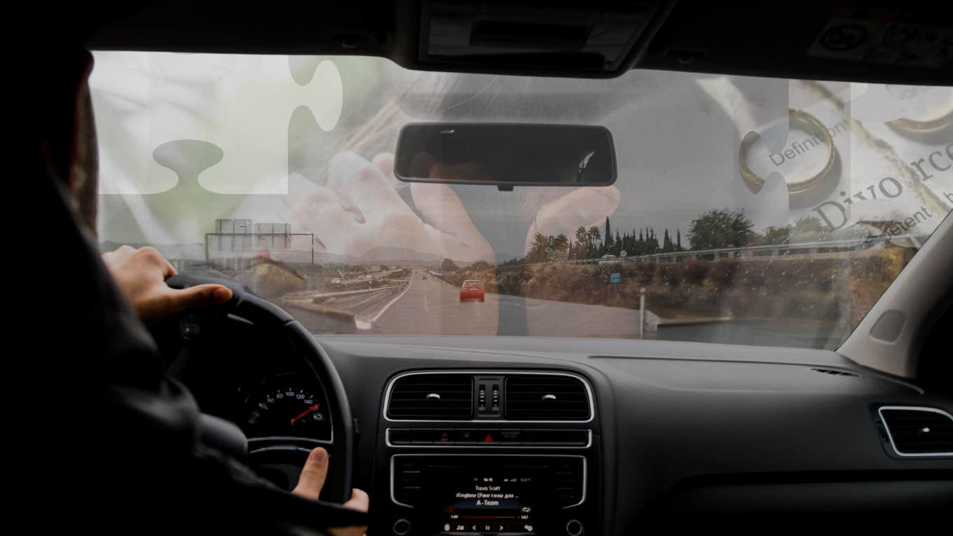 man driving thinking about ending his marriage