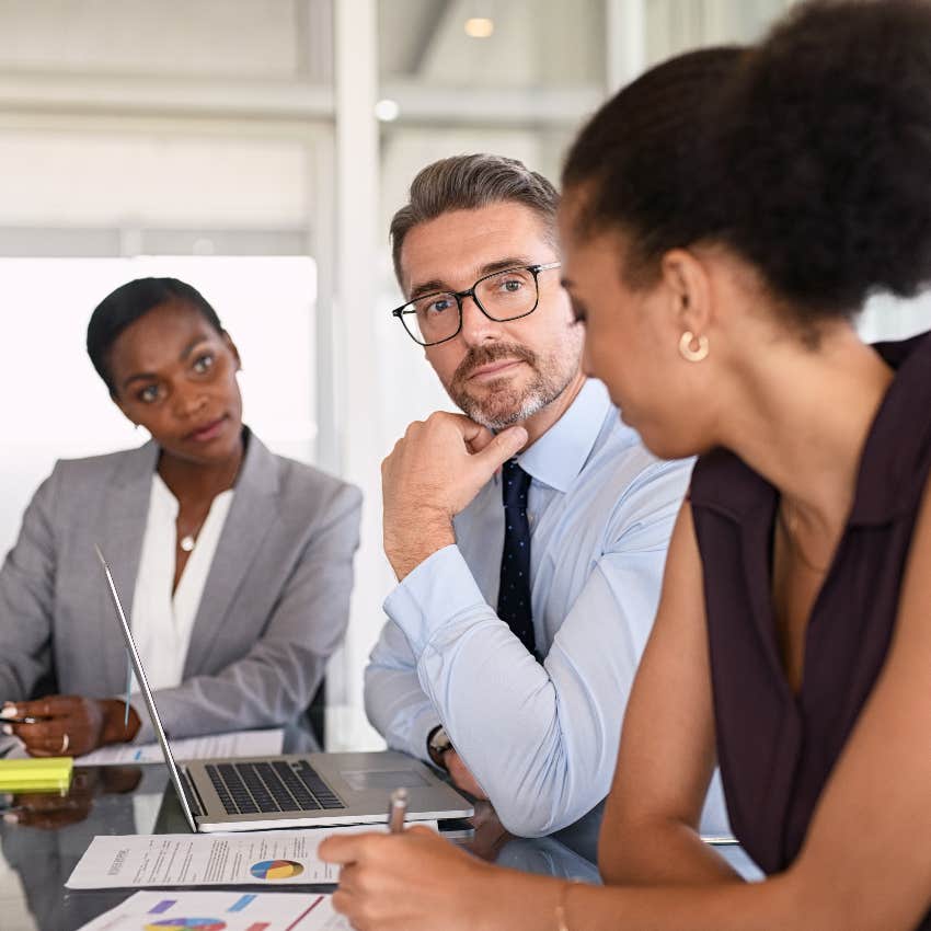 employees talking in office