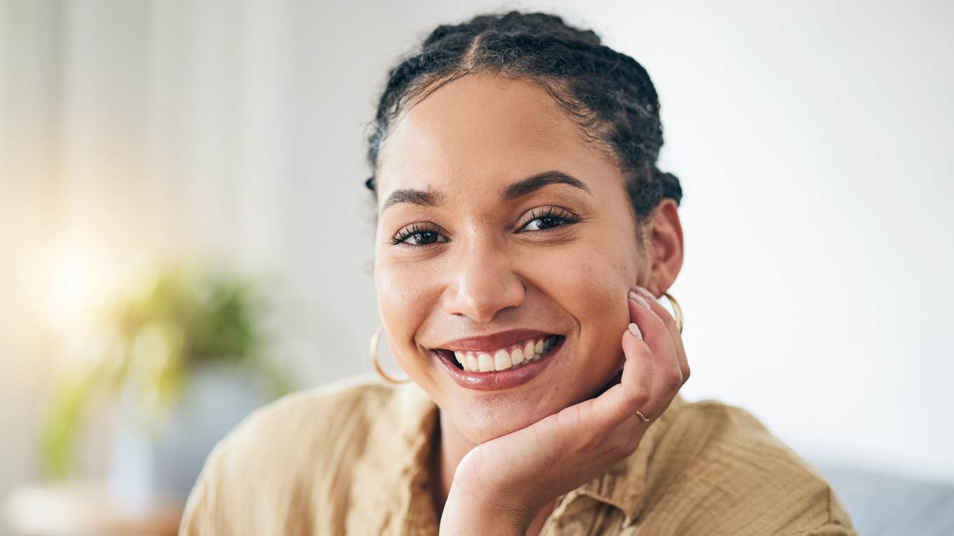 intelligent woman smiling brightly