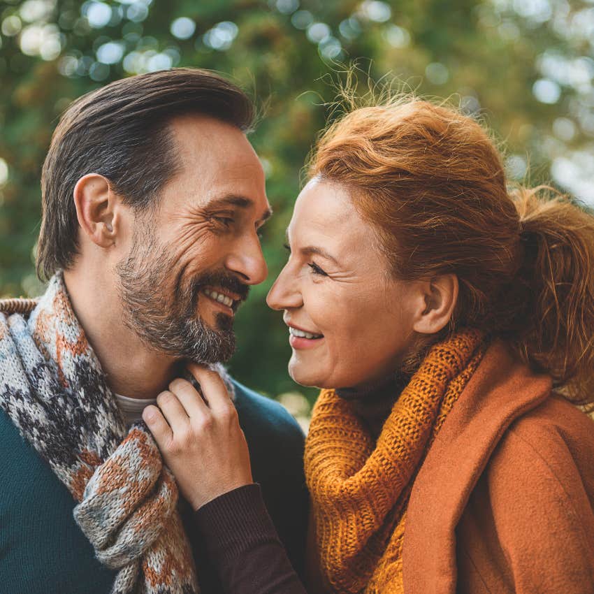 Older couple dating with the "bucket theory." 