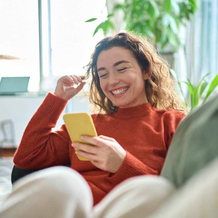 happy woman texting