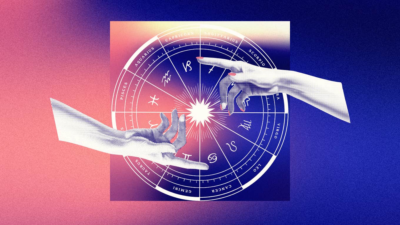 hands reaching out over zodiac wheel