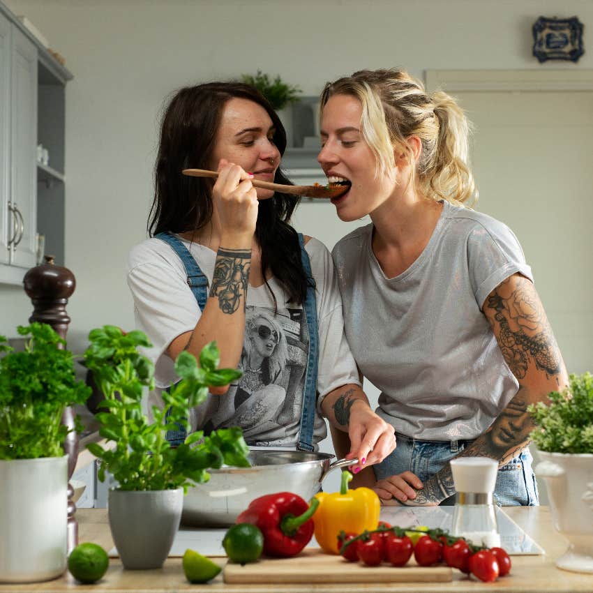 Lesbian couple cooking