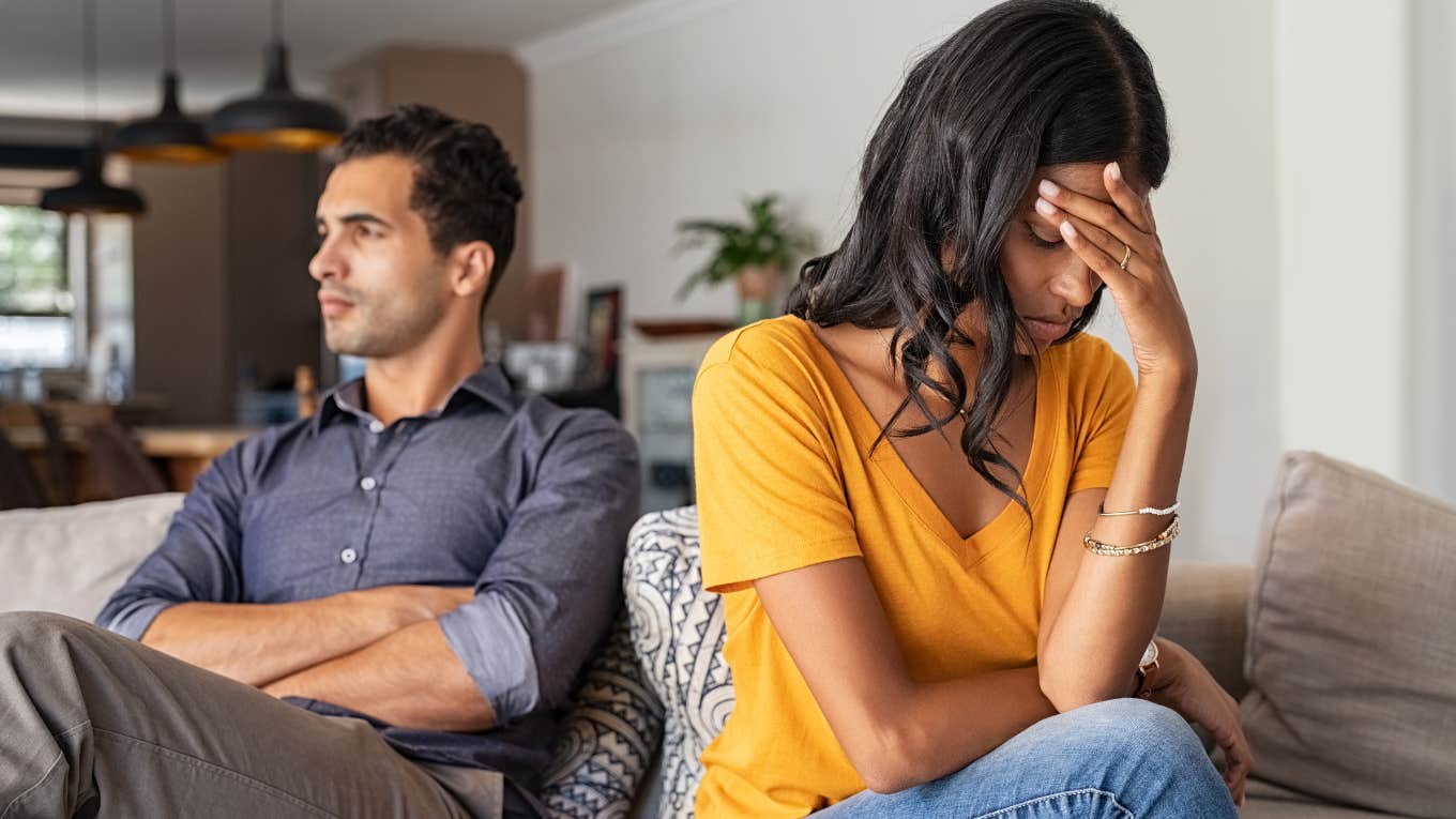 Married couple angry after fighting about "hall passes." 