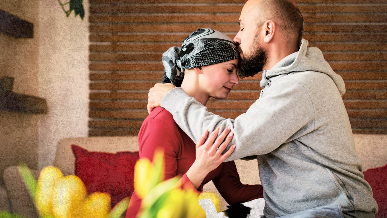 Husband caring for his wife with cancer 