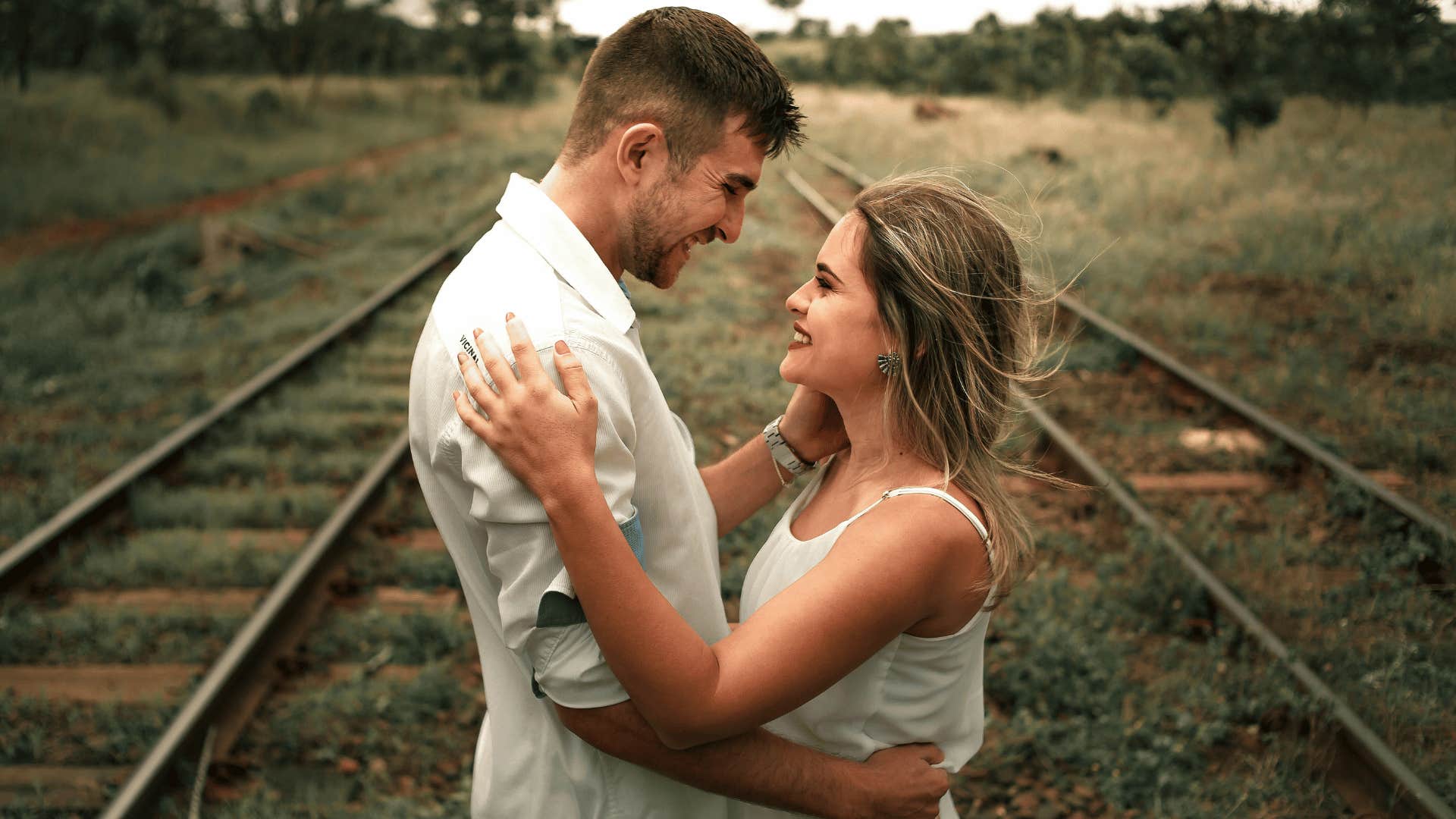 couple in true love looking at each other