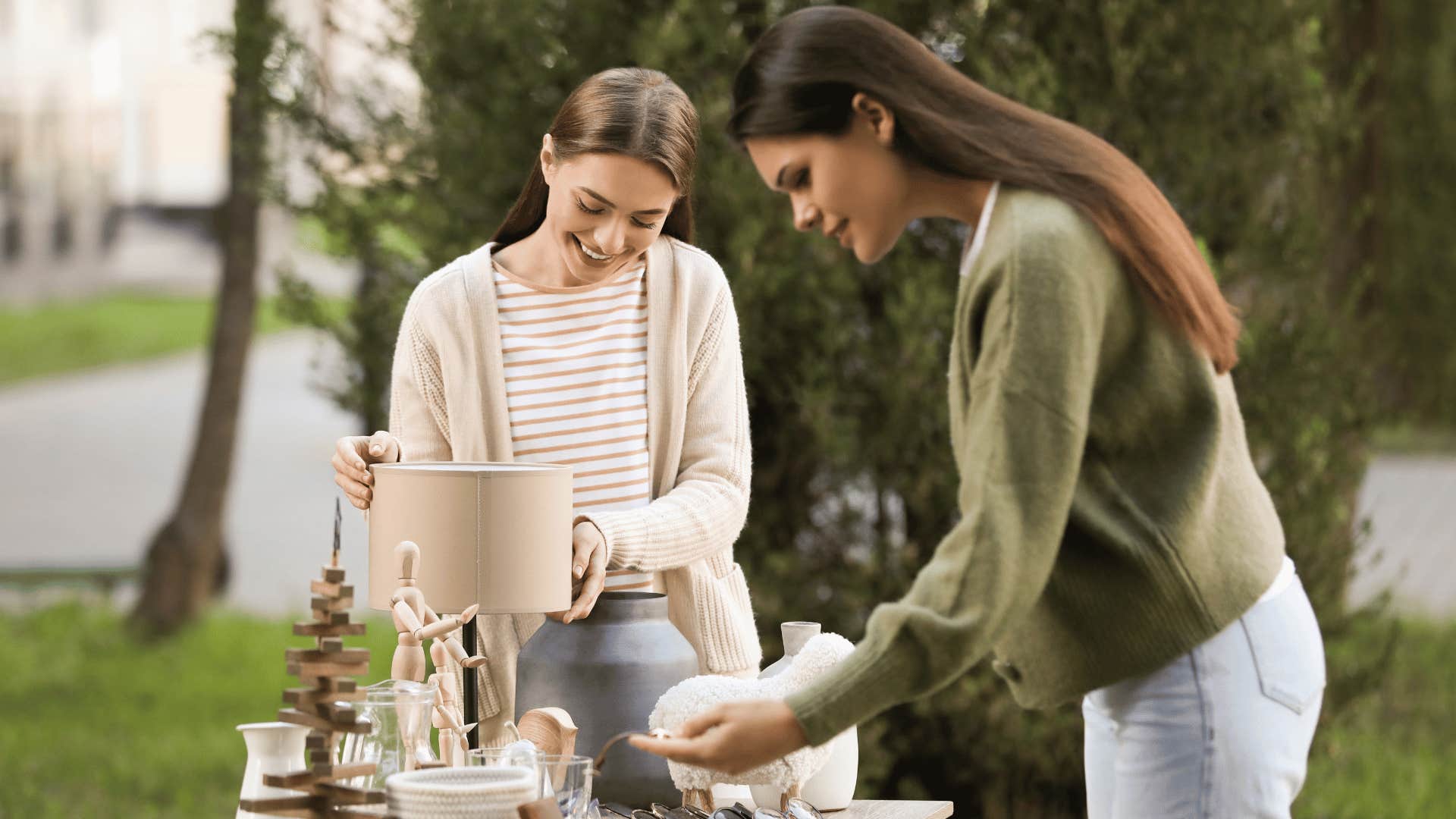 frugal woman selling things