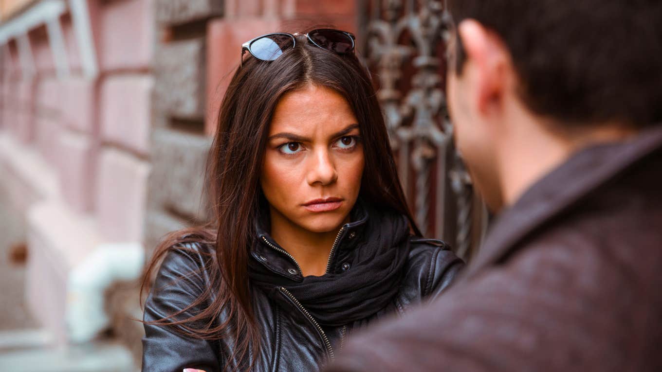 woman looking at man about to start a conflict