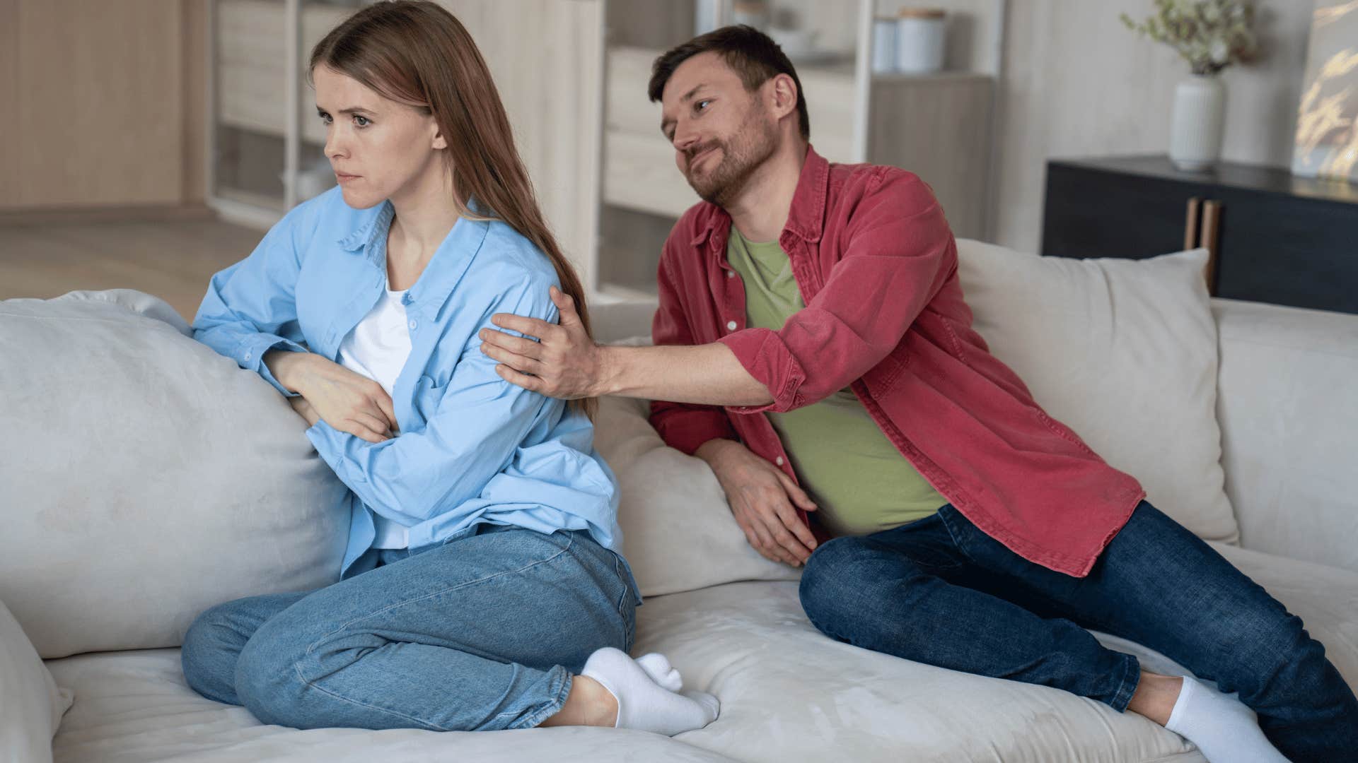 man judging partner for being upset