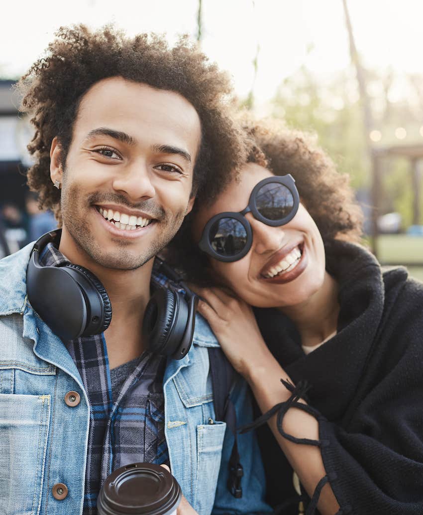 Happy, vibrant couple are completely in love