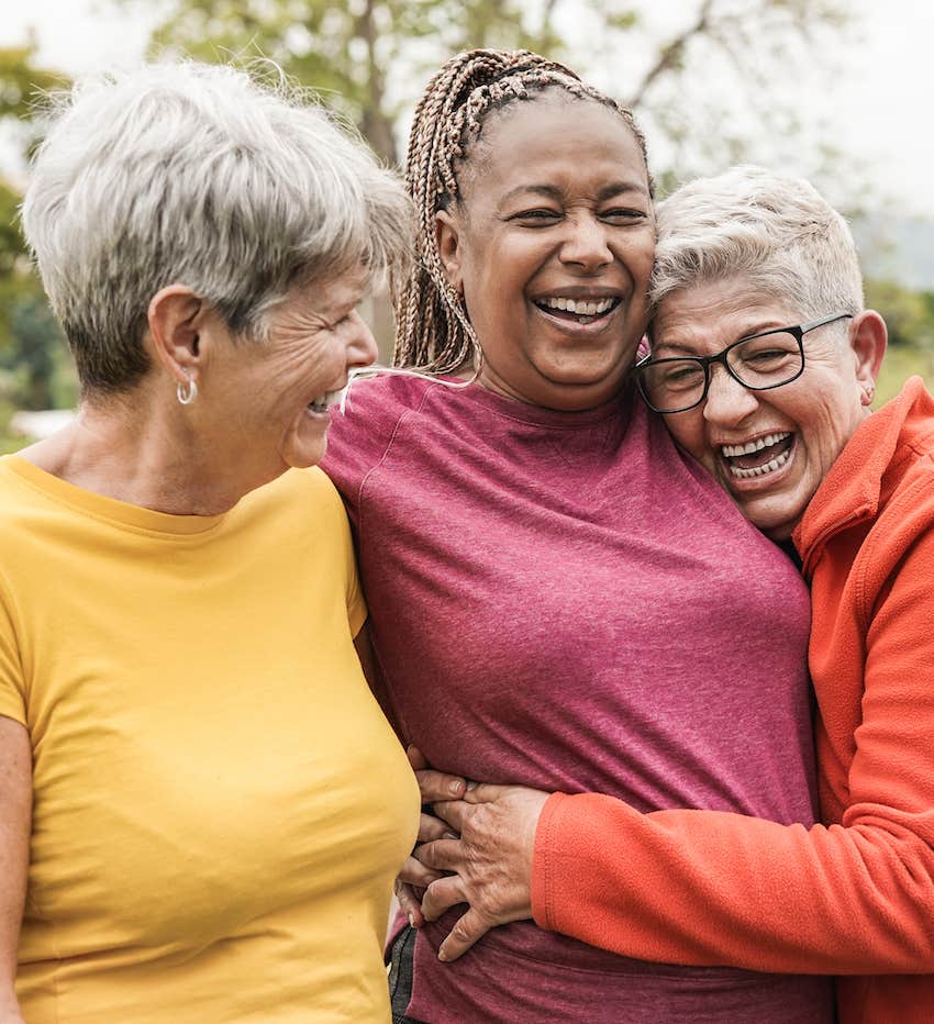 Three friends are happy getting older together