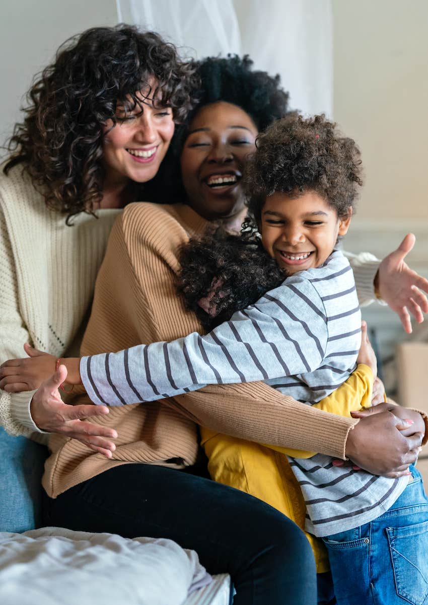 Close family group hug