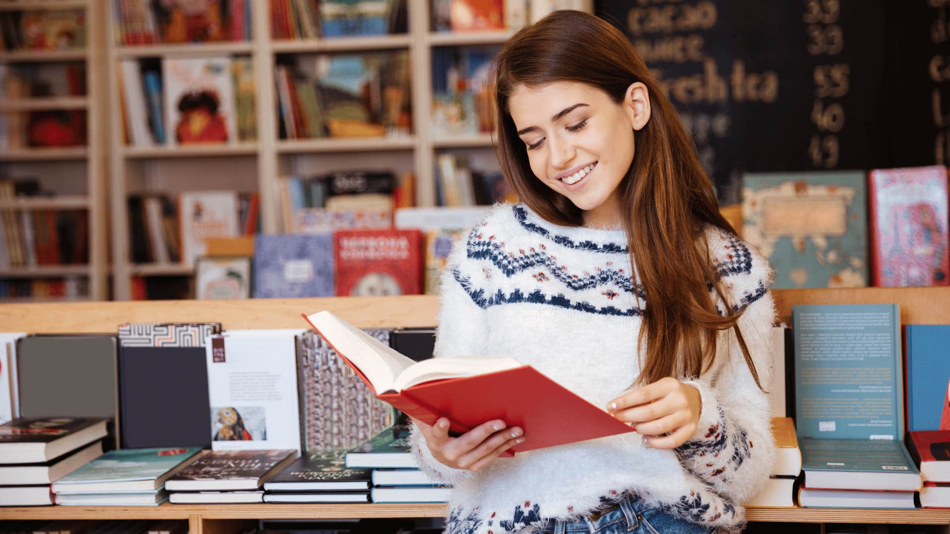 woman all alone reading book