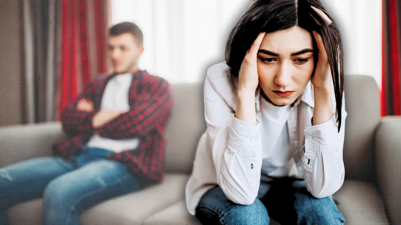 Overlooked warning signs stressed woman realizes she is in abusive relationship