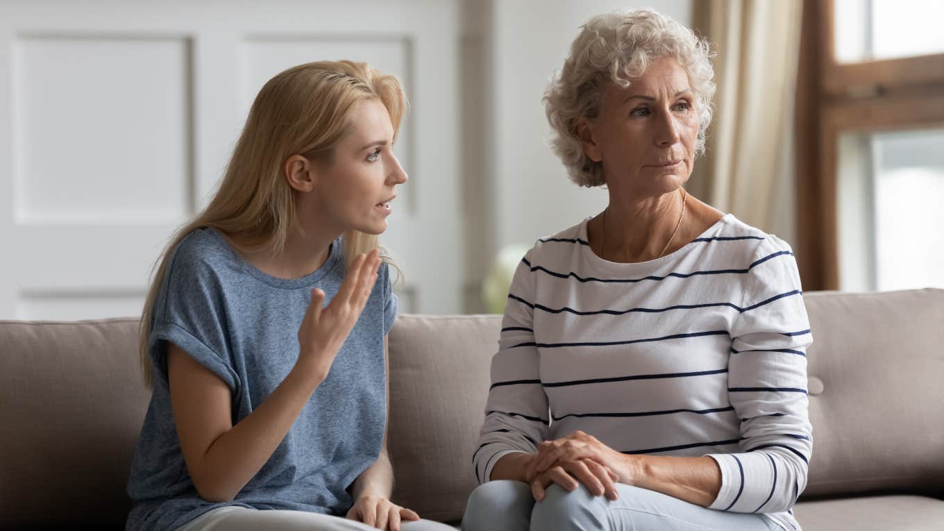 Daughter talking to selfishly transactional parent