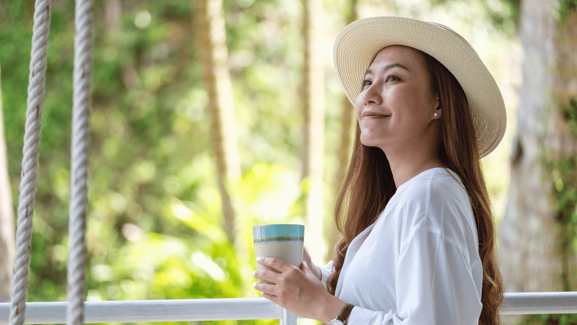 woman connecting with universe and going outside 