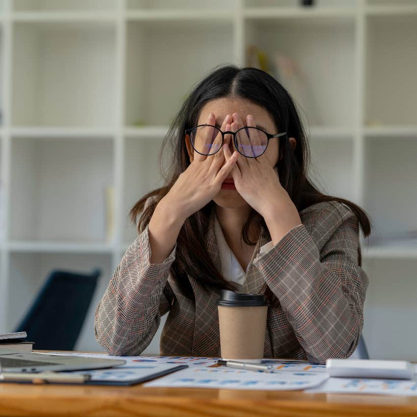 Stressed woman at work