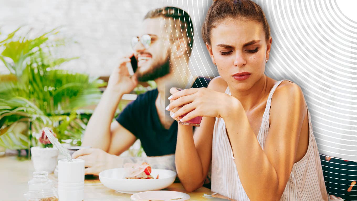 Woman realizing she is second to his phone