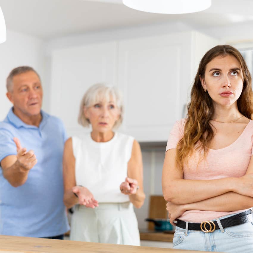 woman arguing with her parents