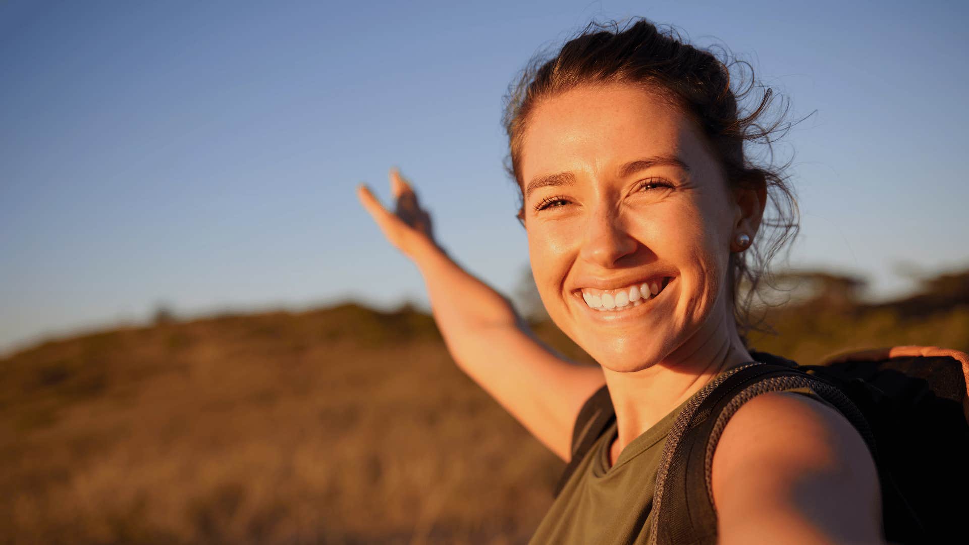 woman respecting nature and hiking with nobody around