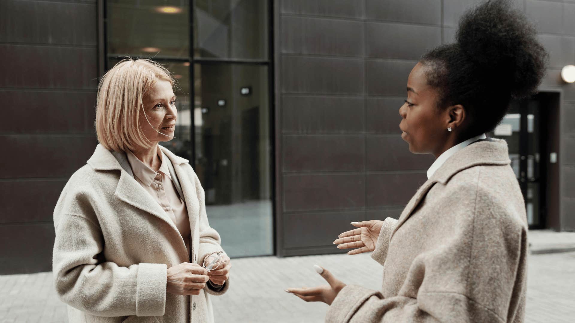 two women talking