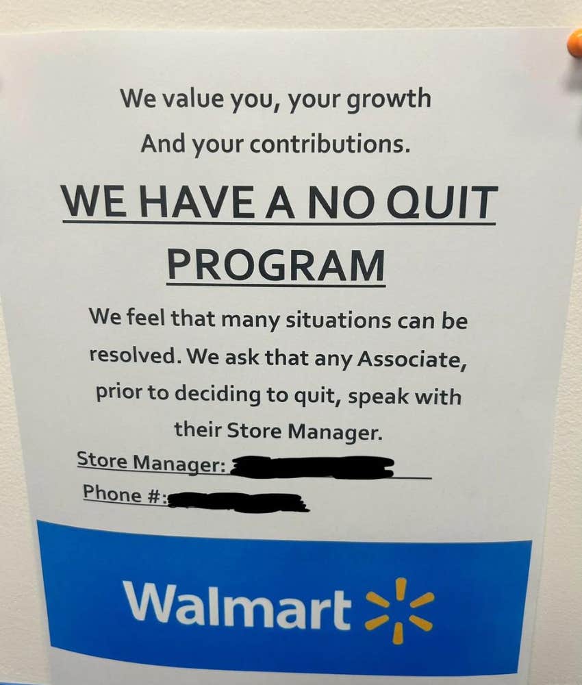 Walmart no quit policy notice