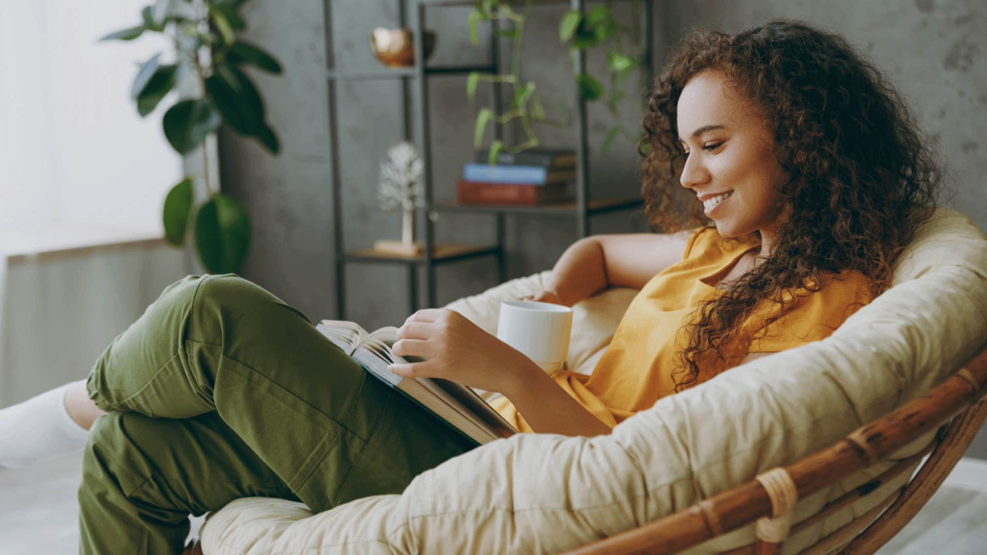 woman reading a book showing off her intelligence without saying a word