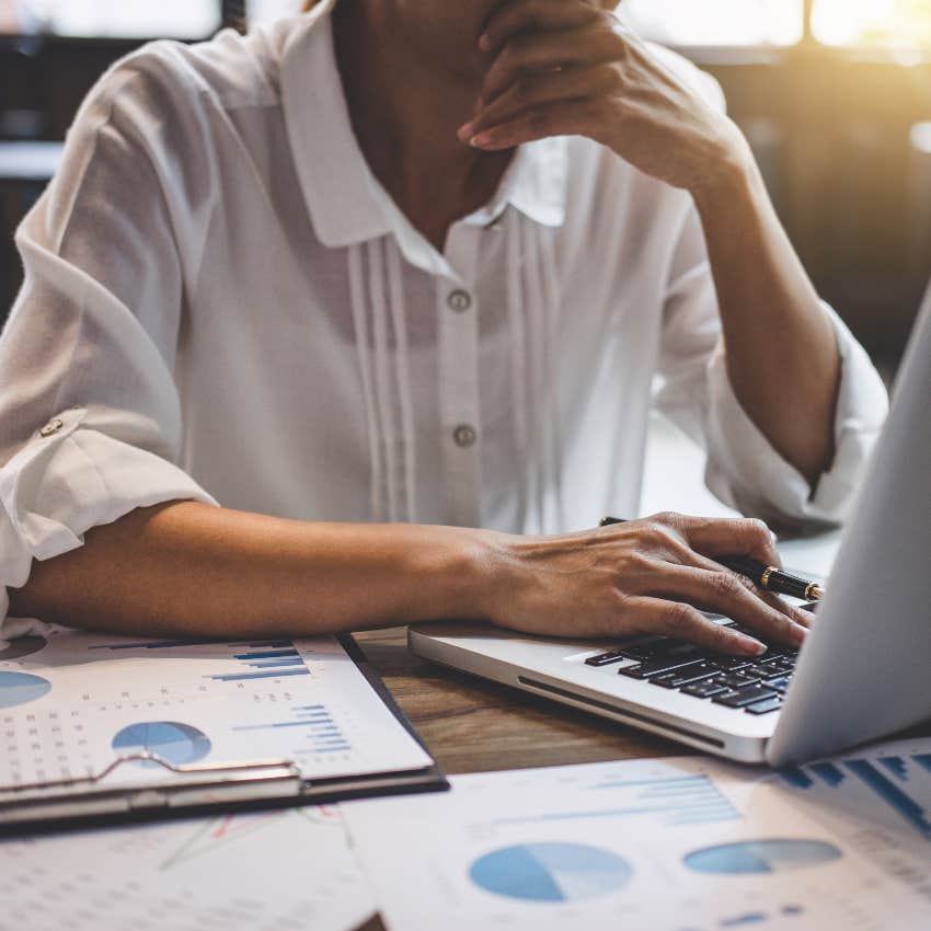 woman researching financial decisions