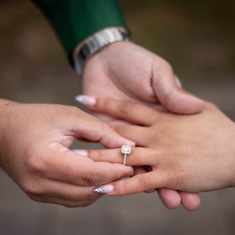 woman wearing engagement ring