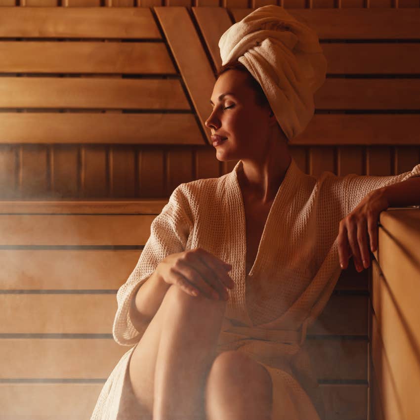 woman sitting in sauna unorthodox way to boost creativity