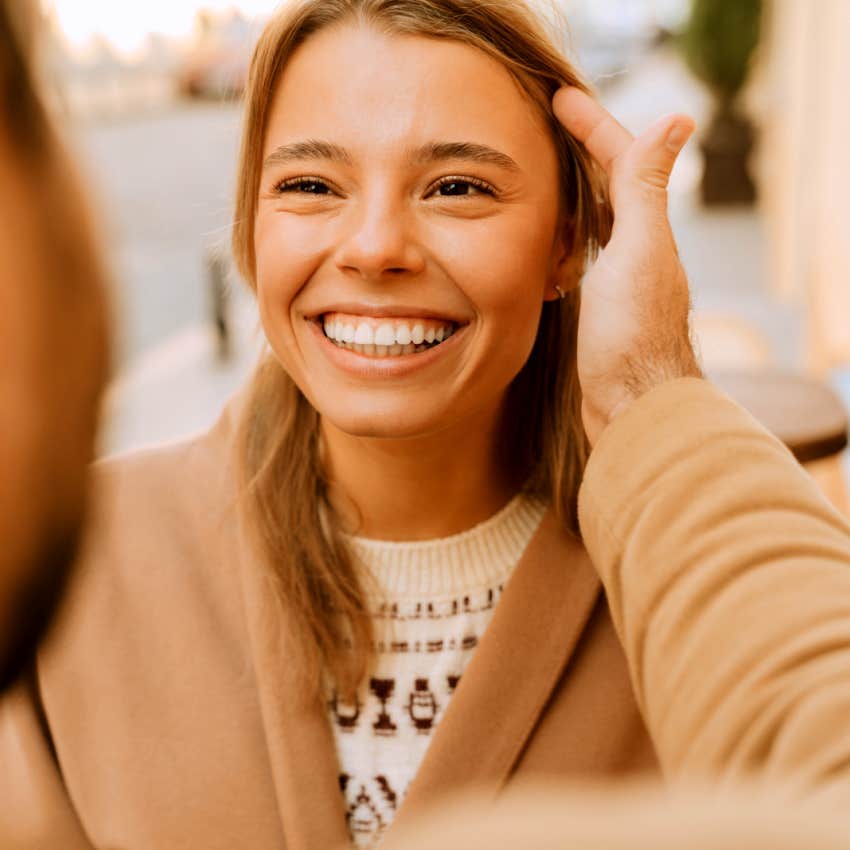 woman smiling on a first date