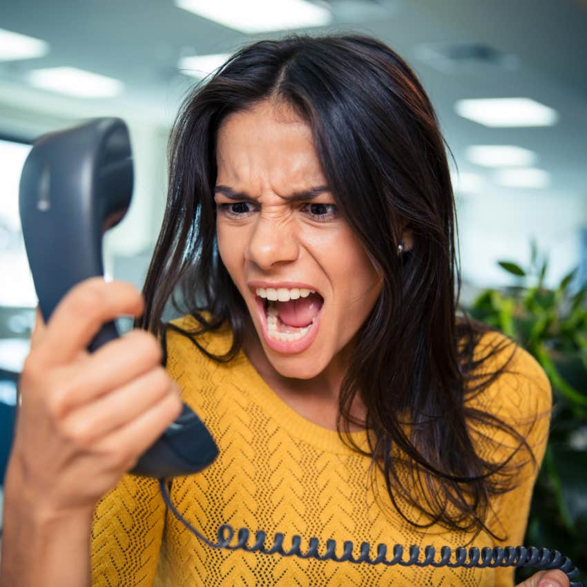 woman yelling at the phone