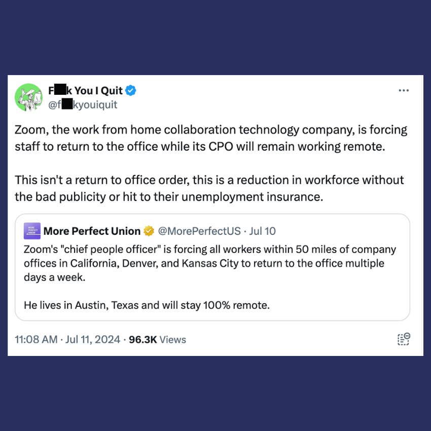 screenshot of tweet about zoom's return to office mandate