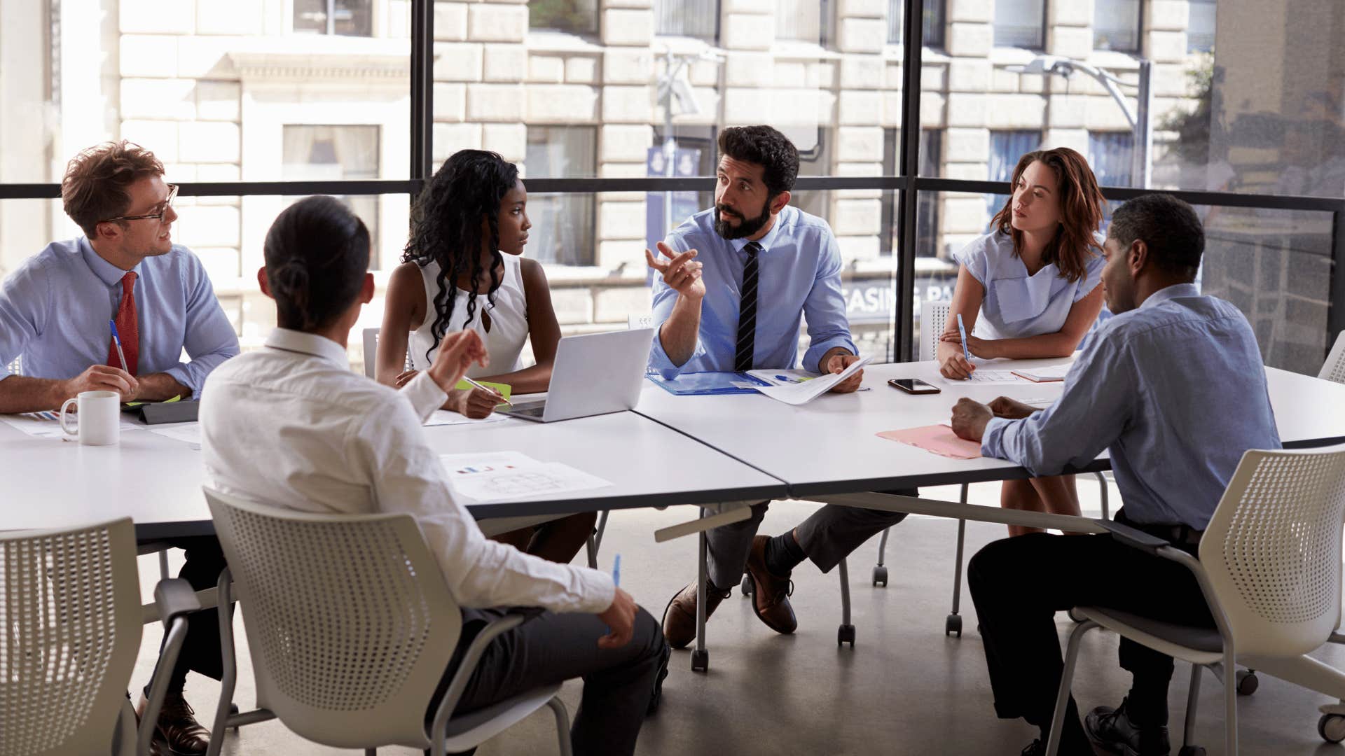 workers in a meeting