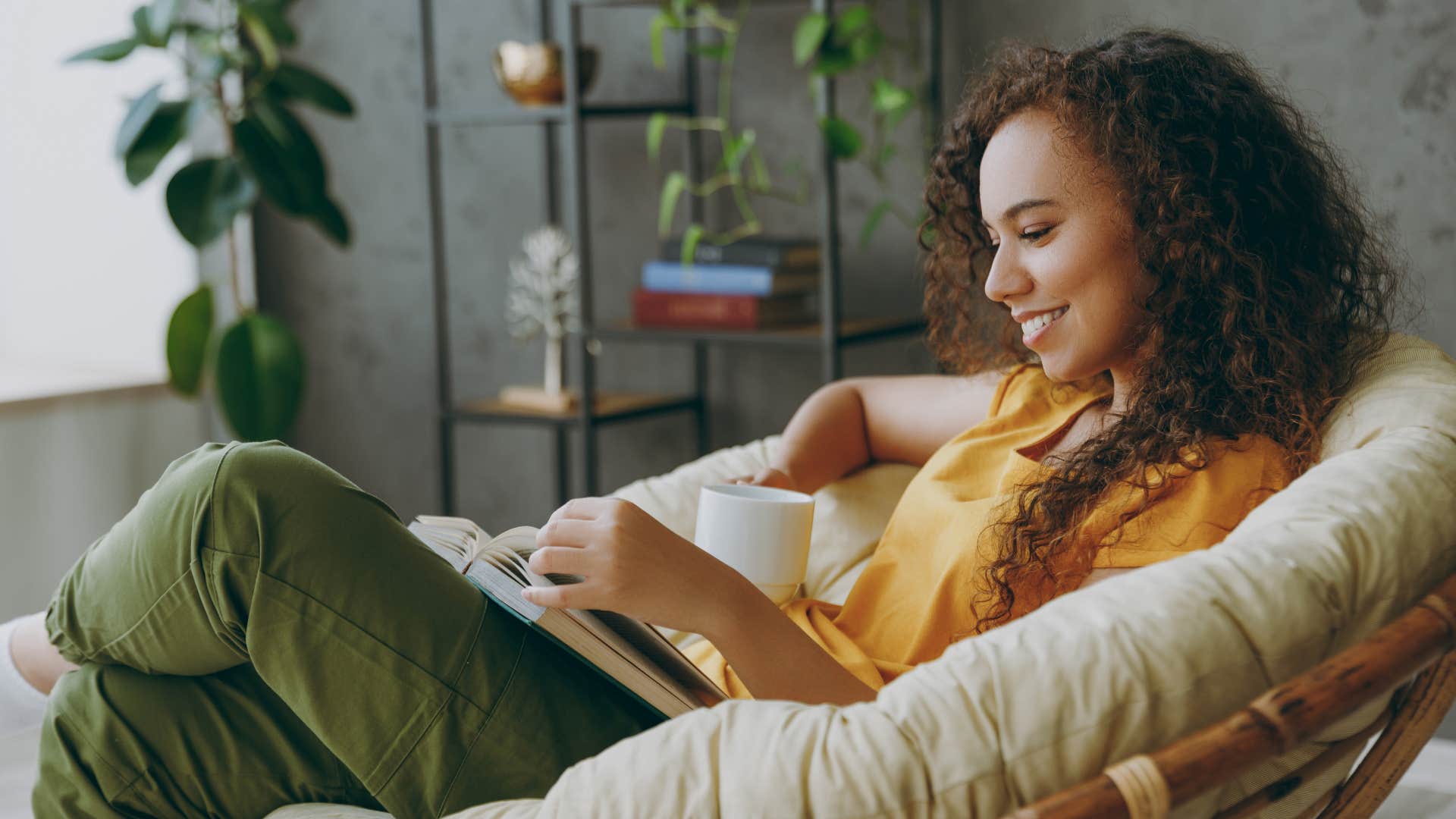 Woman reading and inviting universal wisdom by learning