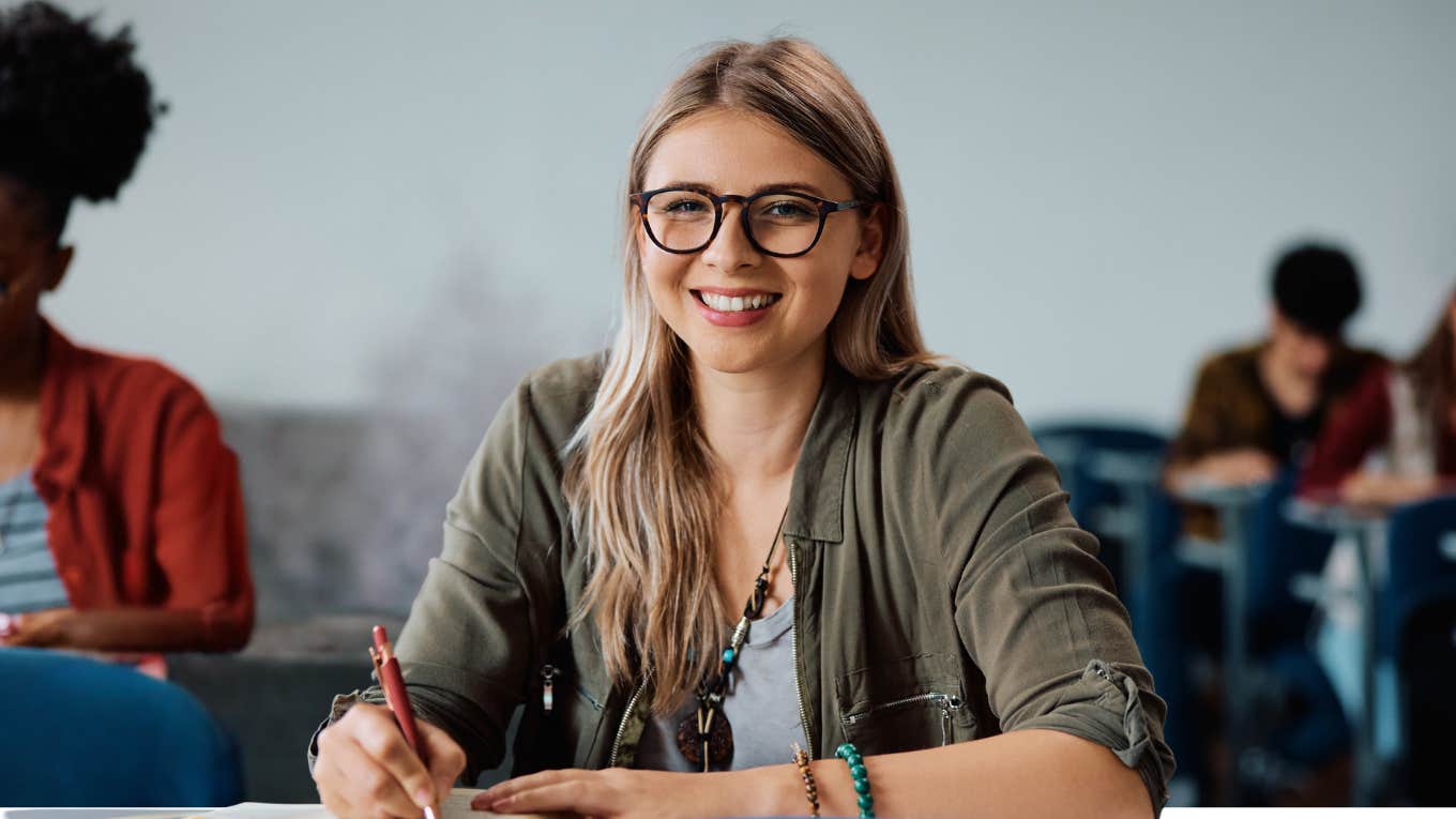 Smart young woman in class doesn't need college degree 