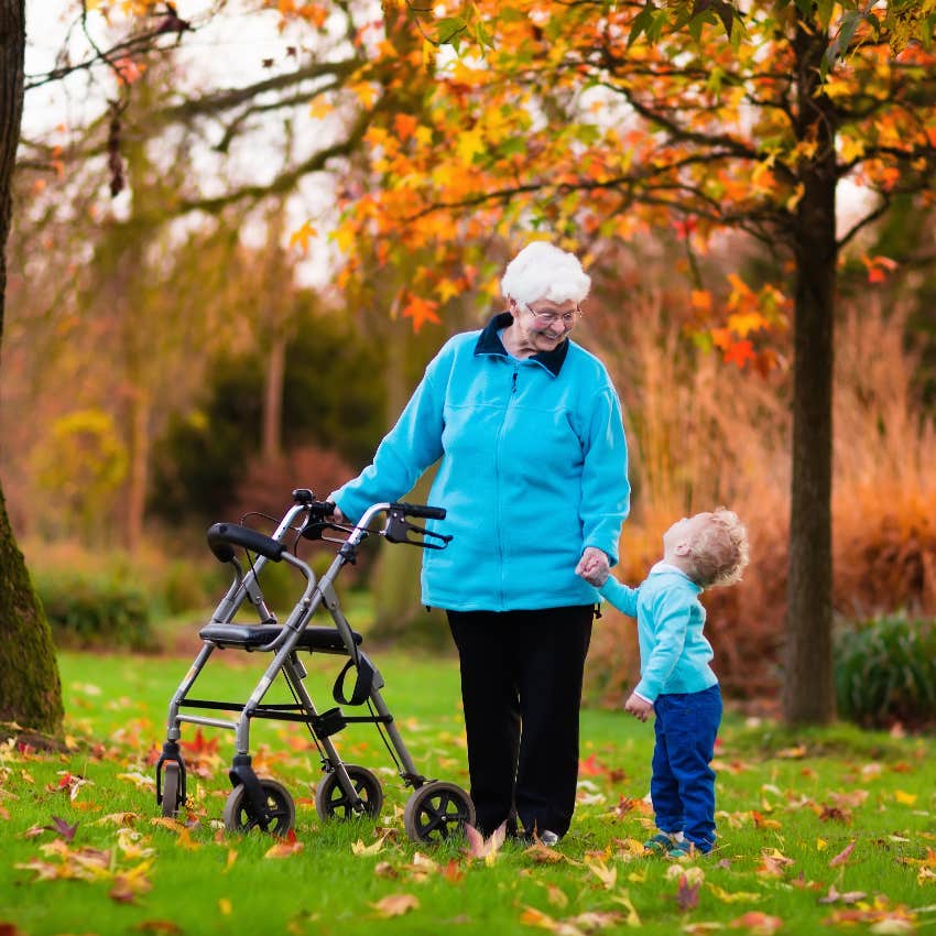 Boomer grandma helping with childcare