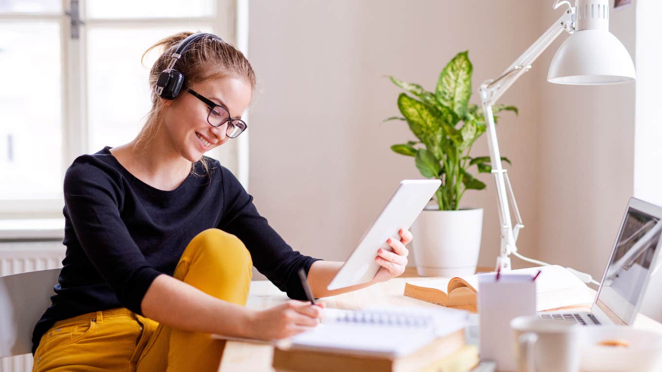 young woman working from home